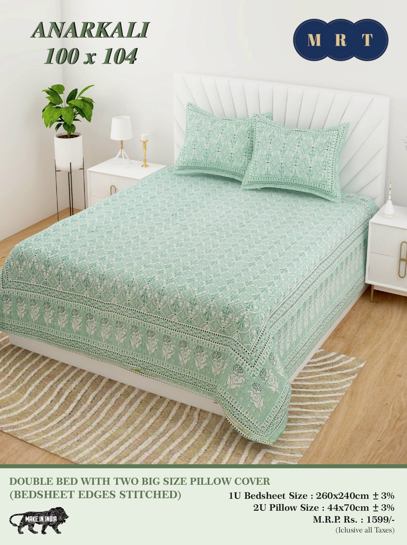 Anarkali Cotton Double Bedsheet Set – king size