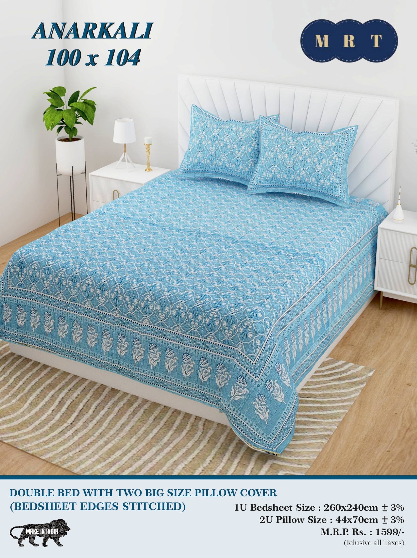 Anarkali Cotton Double Bedsheet Set – king size