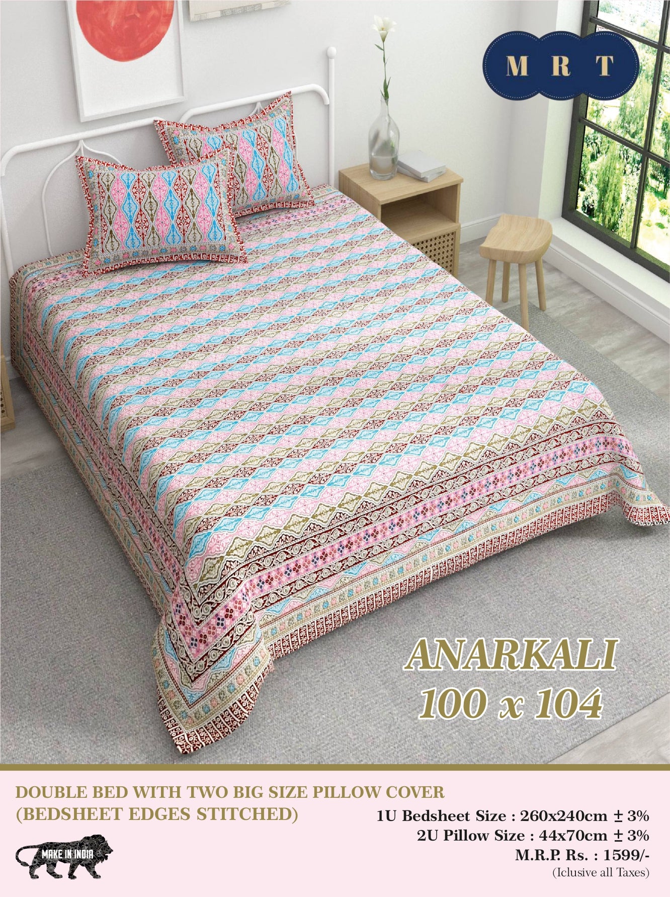 Anarkali Cotton Double Bedsheet Set – king size