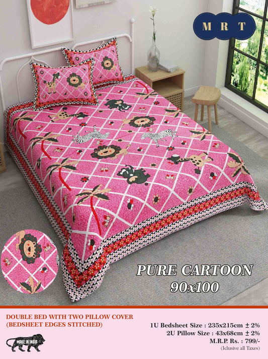Pure Cartoon Printed Double queen Bedsheet Set  – Includes 2 Pillow Covers | MRT