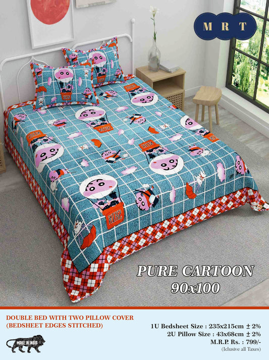 Pure Cartoon Printed Double queen Bedsheet Set – Includes 2 Pillow Covers | MRT
