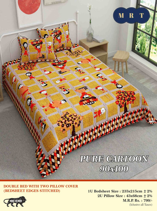 Pure Cartoon Printed Double queen  Bedsheet Set – Includes 2 Pillow Covers | MRT
