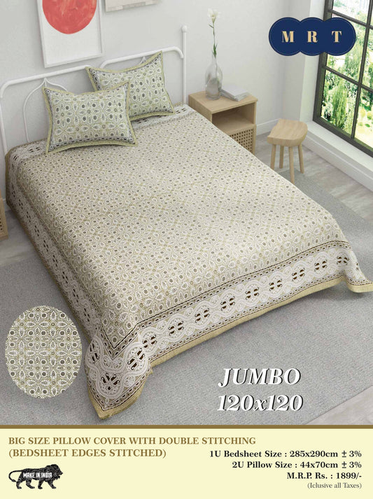 Jumbo Double Bedsheet with 2 pillow covers -120x120