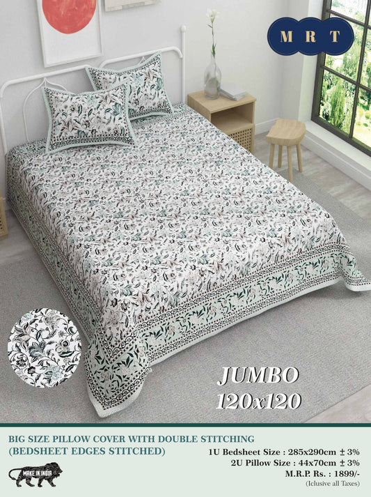 Jumbo Double Bedsheet with 2 pillow covers -120x120