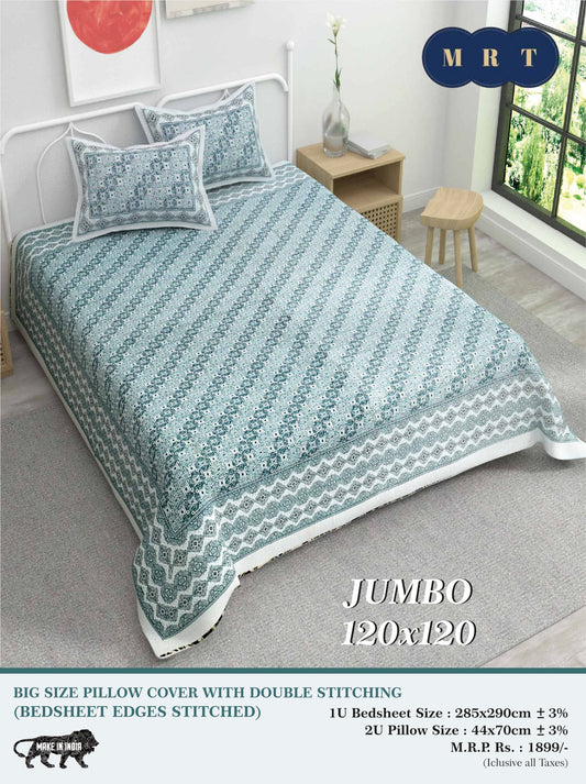 Jumbo Double Bedsheet with 2 pillow covers -120x120