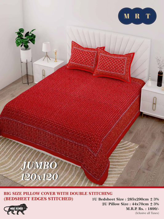Jumbo Double Bedsheet with 2 pillow covers -120x120