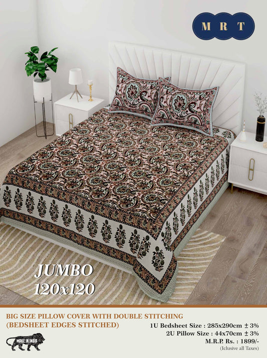 Jumbo Double Bedsheet with 2 pillow covers -120x120