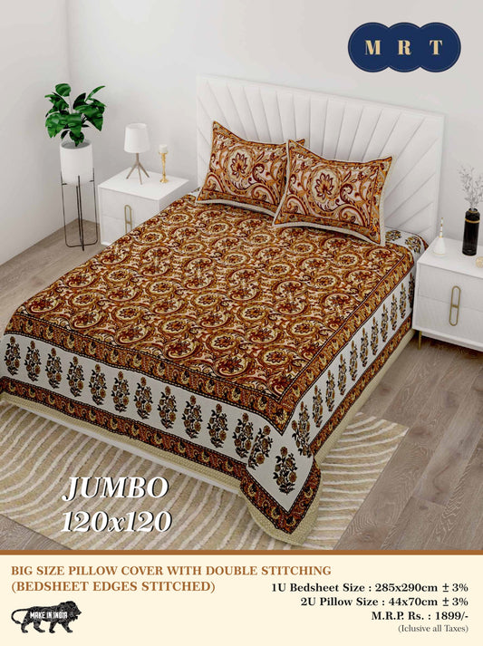Jumbo Double Bedsheet with 2 pillow covers -120x120