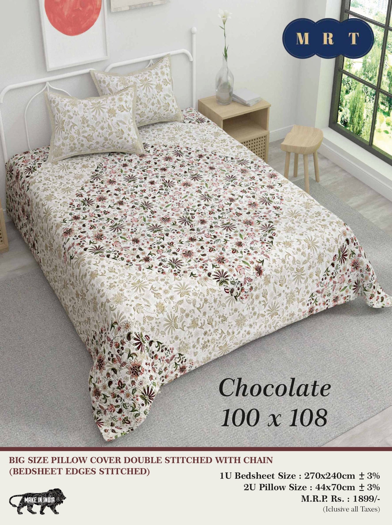 Chocolate King size Double Bed Bedsheet with 2 Pillow Covers