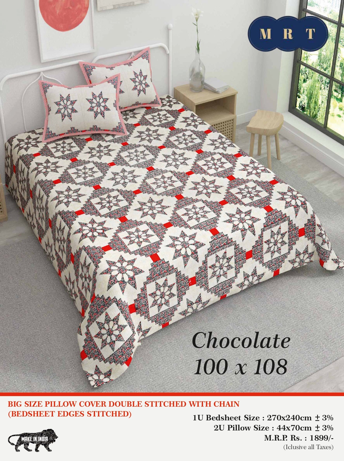 Chocolate King size Double Bed Bedsheet with 2 Pillow Covers