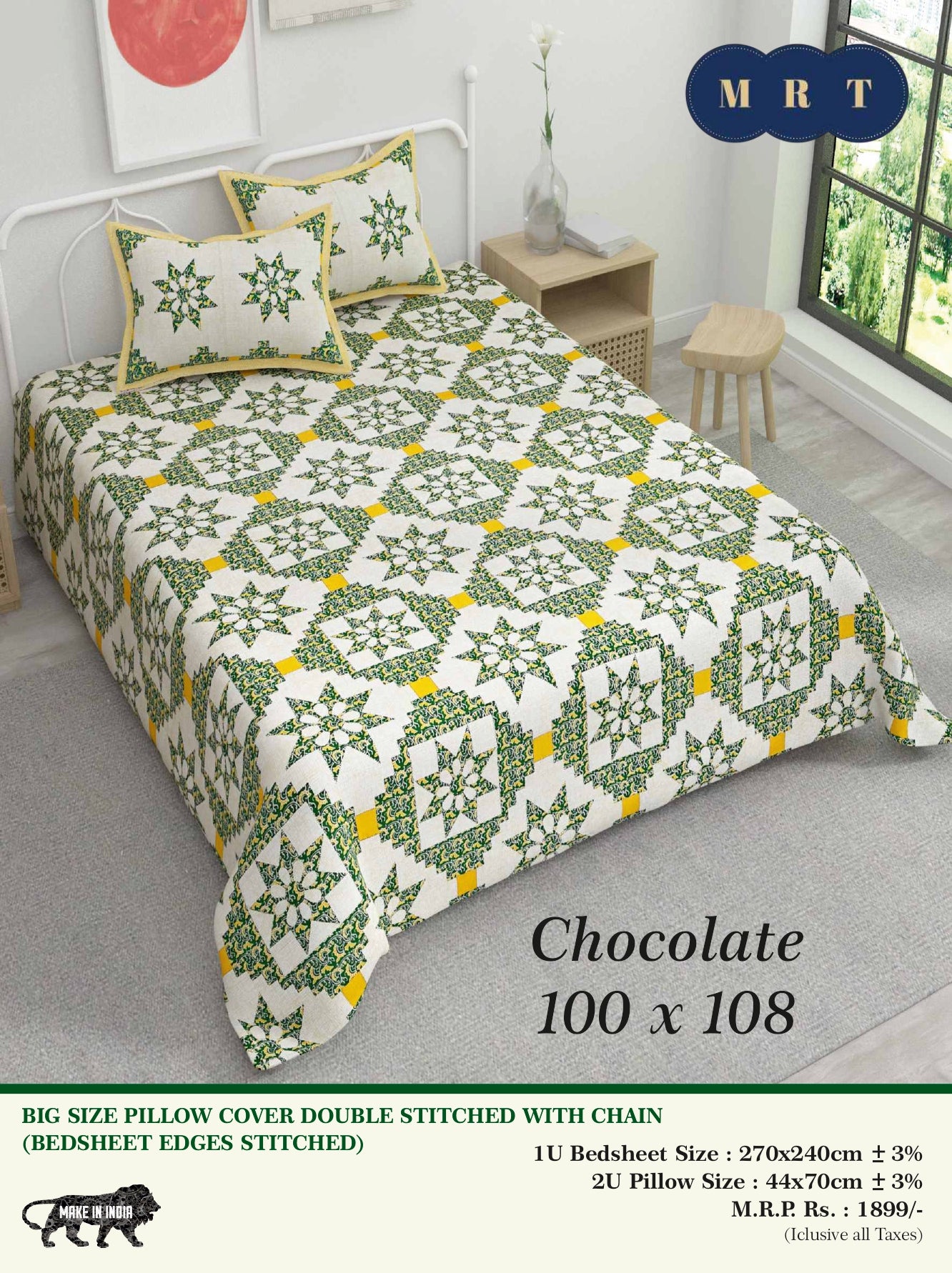Chocolate King size Double Bed Bedsheet with 2 Pillow Covers