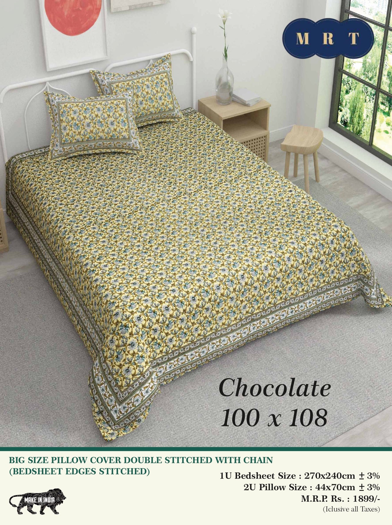 Chocolate King size Double Bed Bedsheet with 2 Pillow Covers