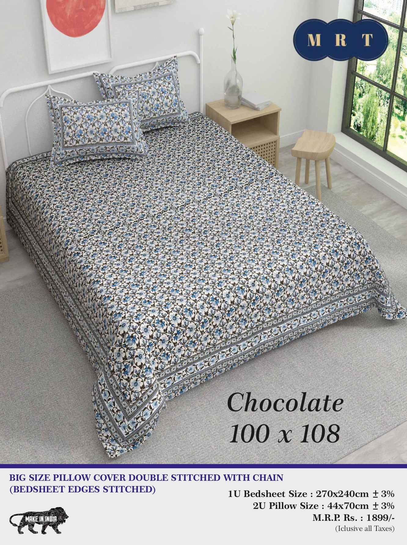Chocolate King size Double Bed Bedsheet with 2 Pillow Covers