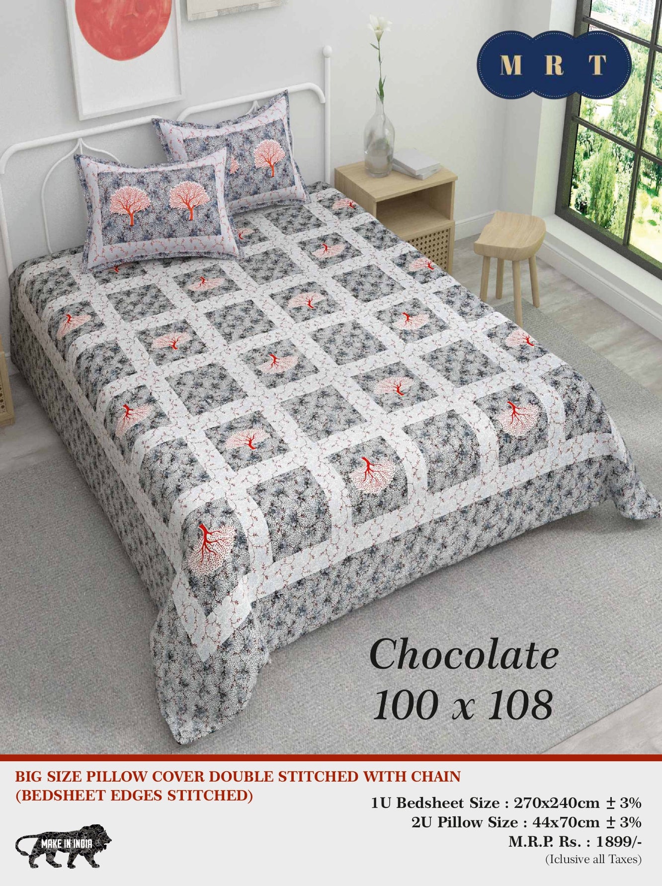 Chocolate King size Double Bed Bedsheet with 2 Pillow Covers