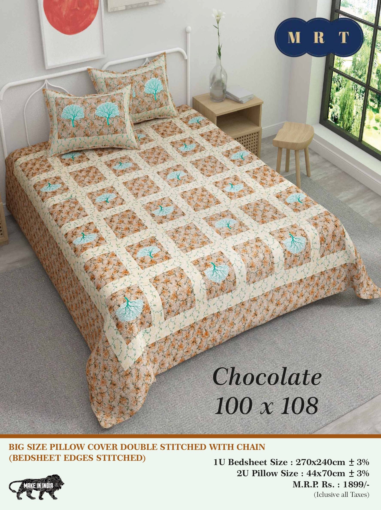 Chocolate King size Double Bed Bedsheet with 2 Pillow Covers