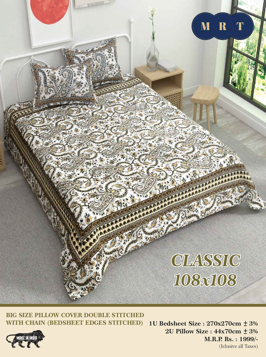 Classic 108x108 Premium Double Bedsheet with 2 Pillow Covers