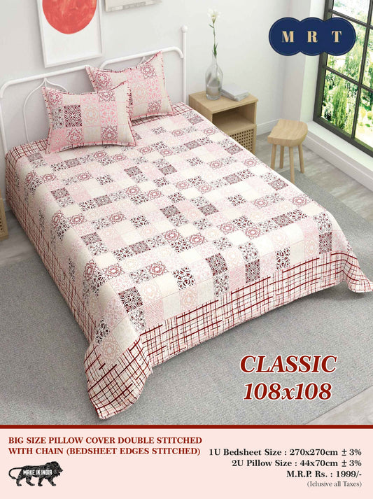 Classic 108x108 Premium Double Bedsheet with 2 Pillow Covers