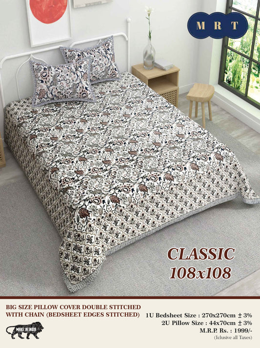 Classic 108x108 Premium Double Bedsheet with 2 Pillow Covers