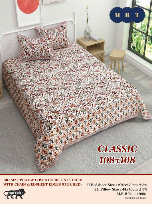 Classic 108x108 Premium Double Bedsheet with 2 Pillow Covers