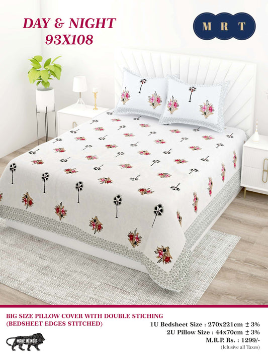 Day & Night Cotton Double Bedsheet with 2 Pillow Covers – 93×108 Inches
