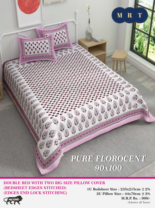 Pure florocent Queen size Double Bed Bedsheet with 2 Pillow Covers