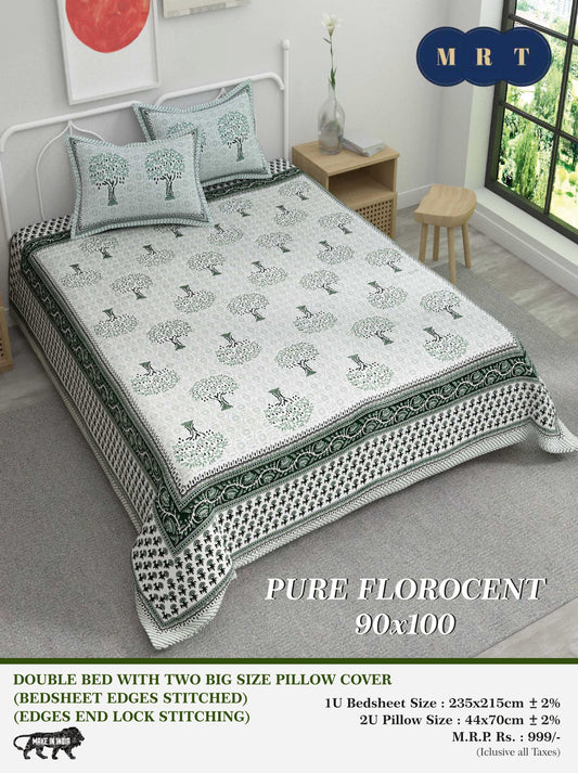 Pure florocent Queen size Double Bed Bedsheet with 2 Pillow Covers