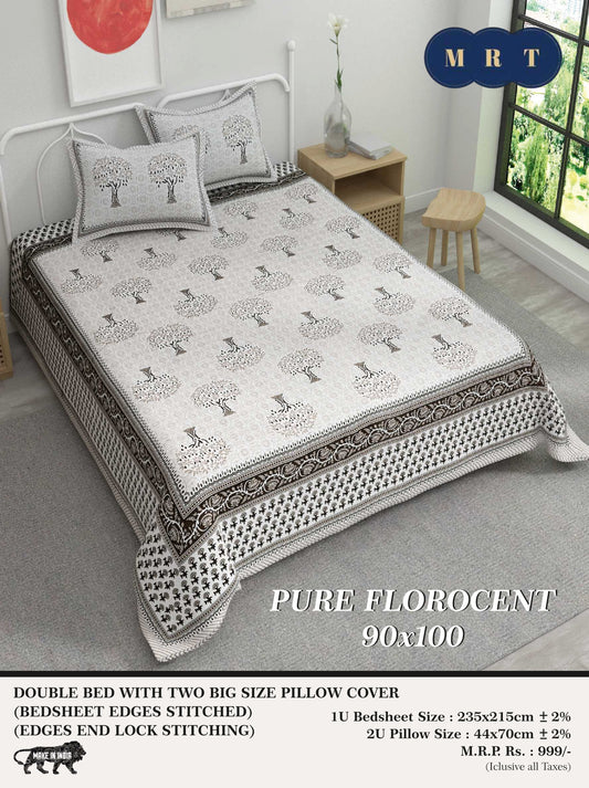Pure florocent Queen size Double Bed Bedsheet with 2 Pillow Covers