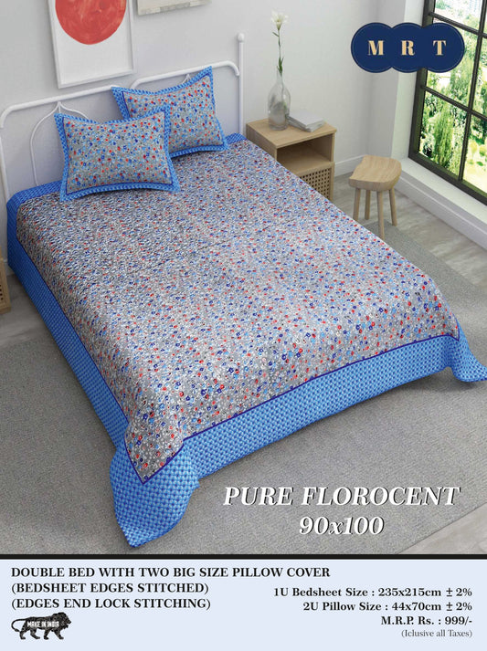 Pure florocent Queen size Double Bed Bedsheet with 2 Pillow Covers