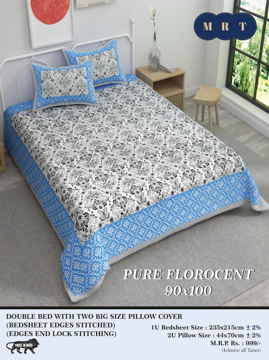 Pure florocent Queen size Double Bed Bedsheet with 2 Pillow Covers
