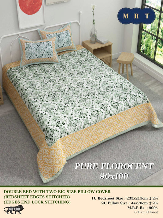 Pure florocent Queen size Double Bed Bedsheet with 2 Pillow Covers