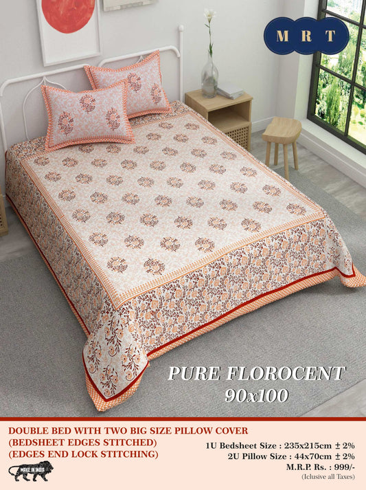 Pure florocent Queen size Double Bed Bedsheet with 2 Pillow Covers