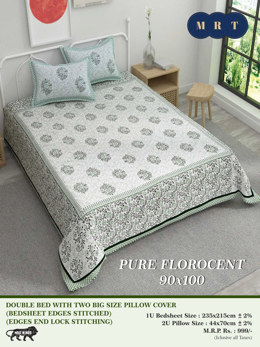 Pure florocent Queen size Double Bed Bedsheet with 2 Pillow Covers