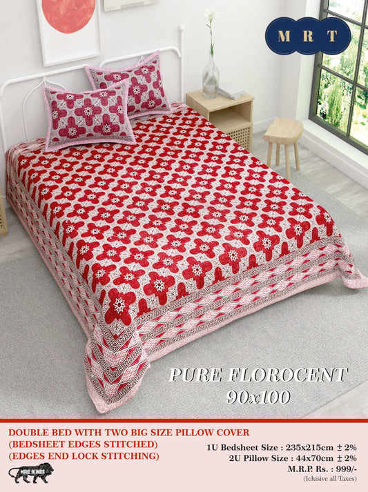 Pure florocent Queen size Double Bed Bedsheet with 2 Pillow Covers