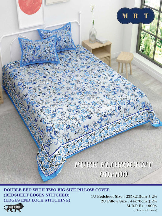 Pure florocent Queen size Double Bed Bedsheet with 2 Pillow Covers
