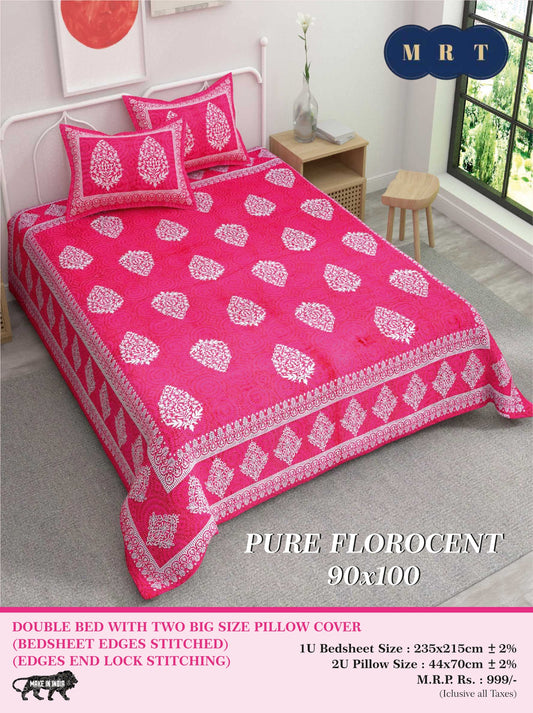 Pure florocent Queen size Double Bed Bedsheet with 2 Pillow Covers
