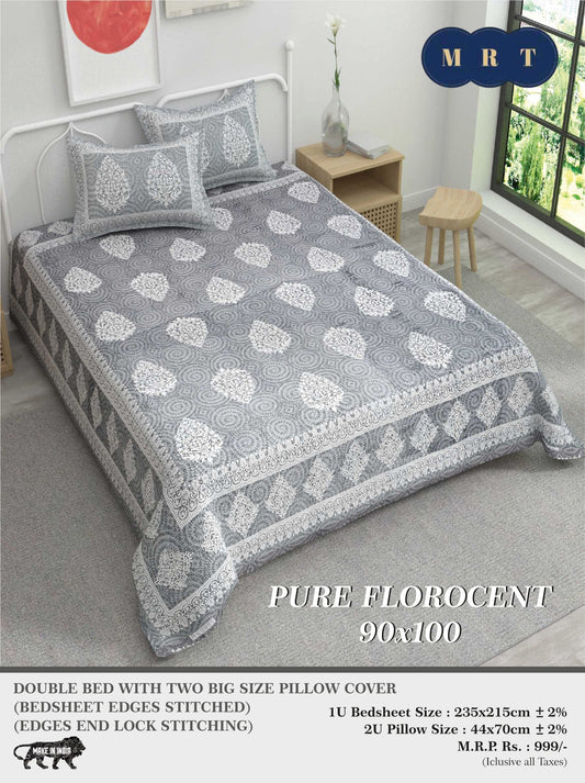 Pure florocent Queen size Double Bed Bedsheet with 2 Pillow Covers