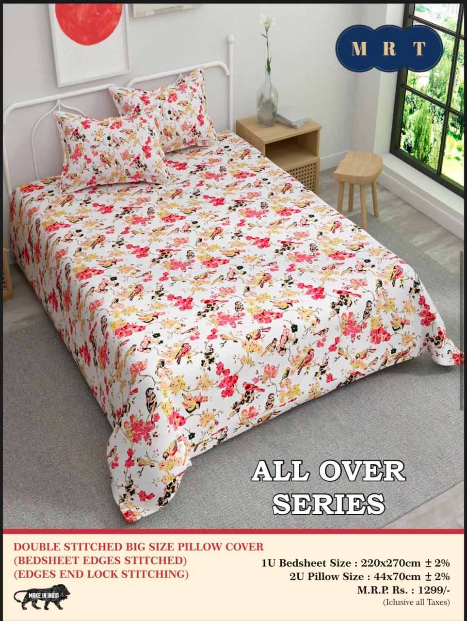 Handblock Cotton Double Bedsheet with 2 Pillow Covers  (93x108 Inches)