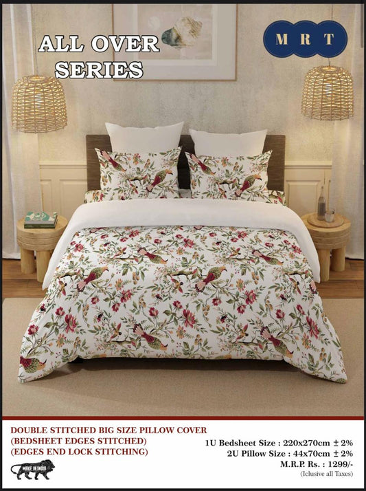Handblock Cotton Double Bedsheet with 2 Pillow Covers  (93x108 Inches)