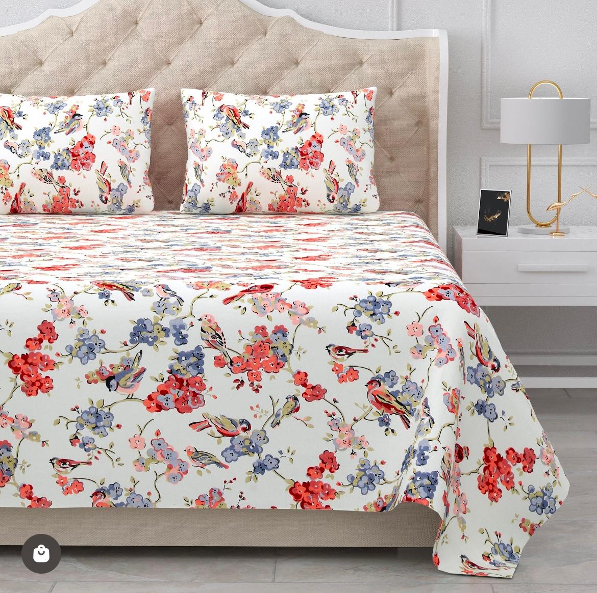 Handblock Cotton Double Bedsheet with 2 Pillow Covers  (93x108 Inches)