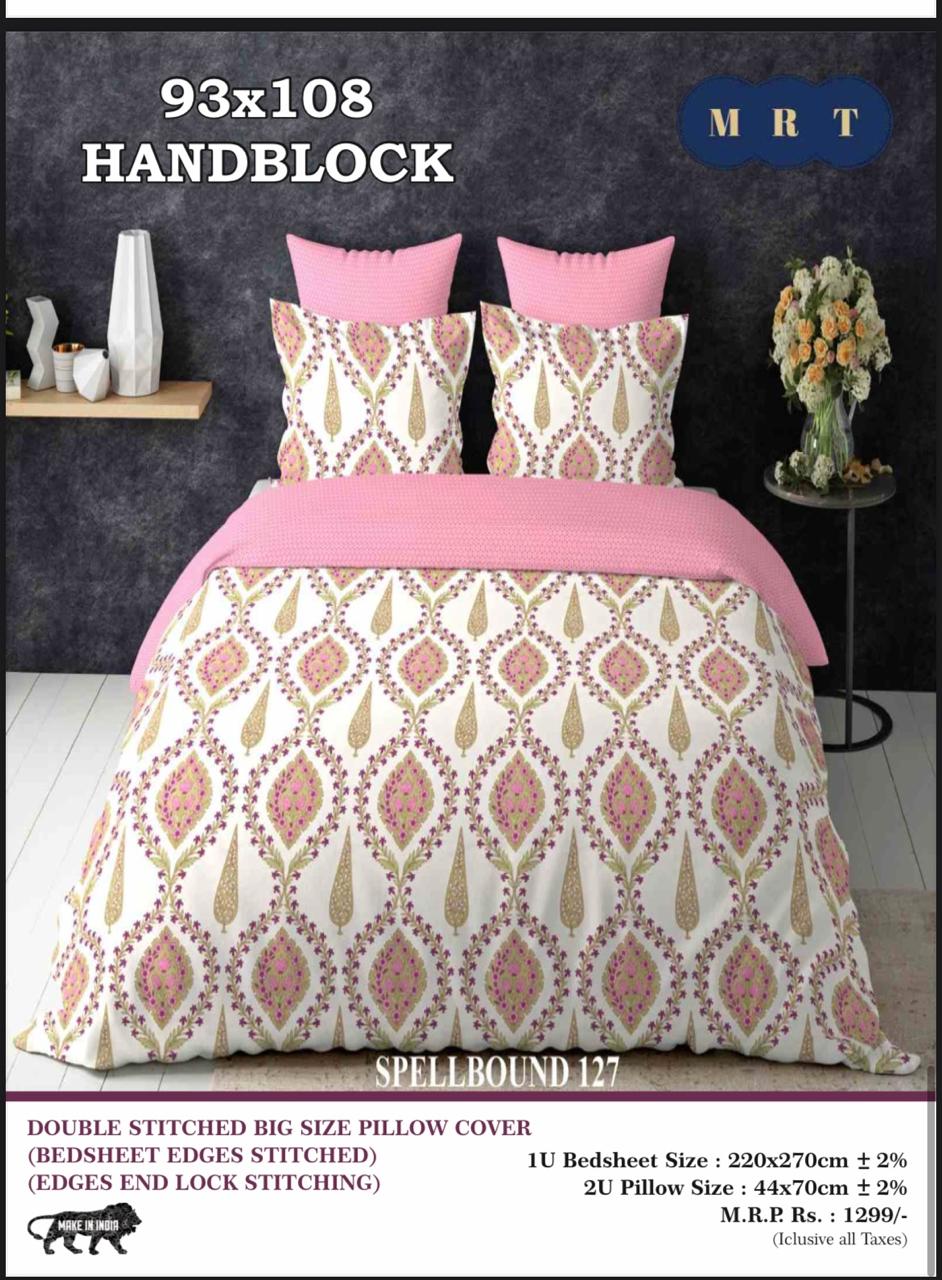 Handblock Cotton Double Bedsheet with 2 Pillow Covers  (93x108 Inches)