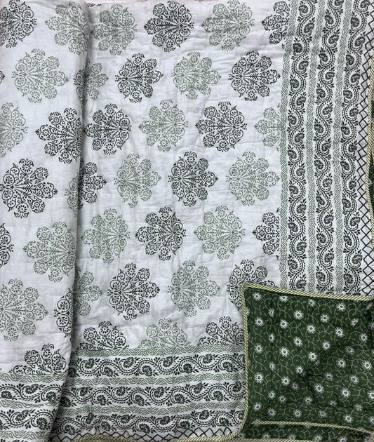 Double Premium Jaipuri Razai | 100% Malmal Cotton | Reversible | Lehriya Border | Big Size Comforter