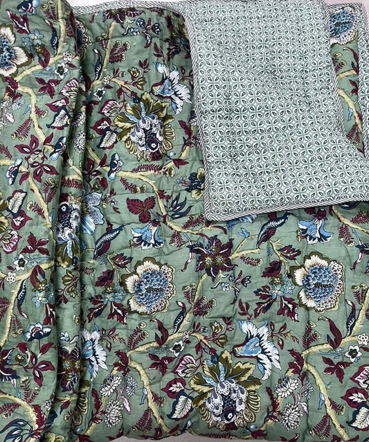 Double Premium Jaipuri Razai | 100% Malmal Cotton | Reversible | Lehriya Border | Big Size Comforter