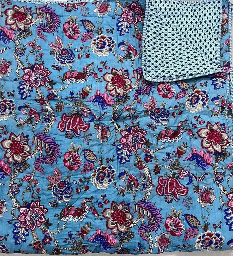 Double Premium Jaipuri Razai | 100% Malmal Cotton | Reversible | Lehriya Border | Big Size Comforter