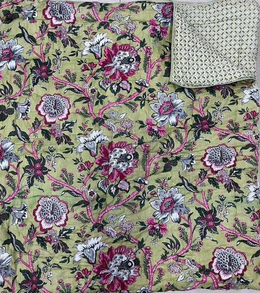 Double Premium Jaipuri Razai | 100% Malmal Cotton | Reversible | Lehriya Border | Big Size Comforter