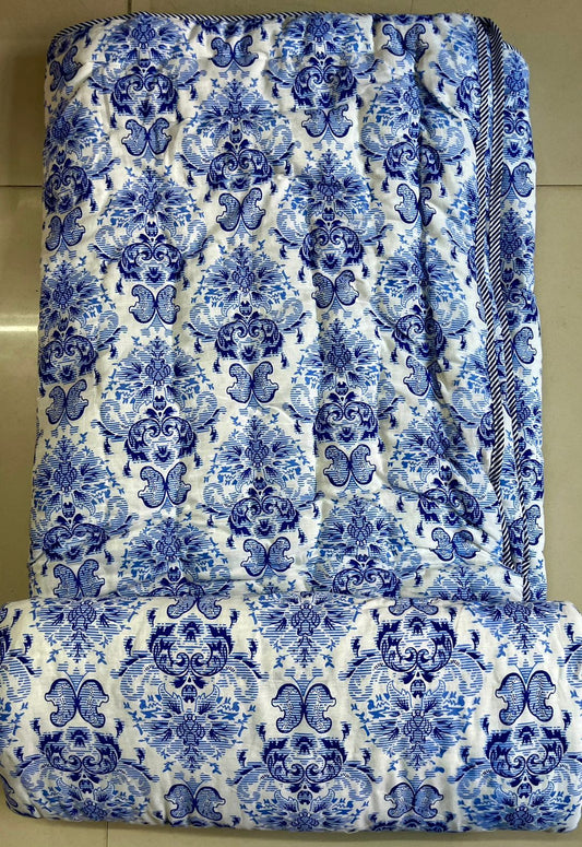 Premium Jaipuri Single Comforter / Razai – Pure Cotton, Floral Print, Lehriya Border (63x90 Inches)