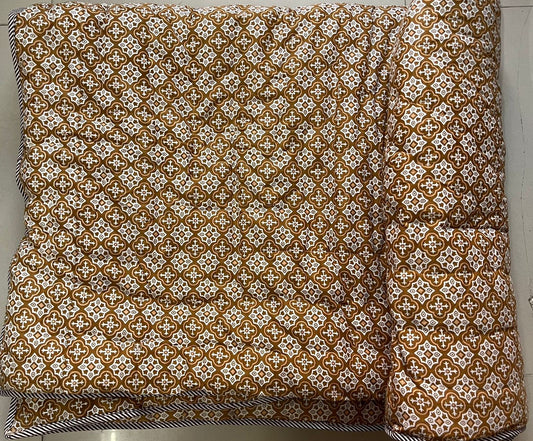 Premium Jaipuri Single Comforter / Razai – Pure Cotton, Floral Print, Lehriya Border (63x90 Inches)