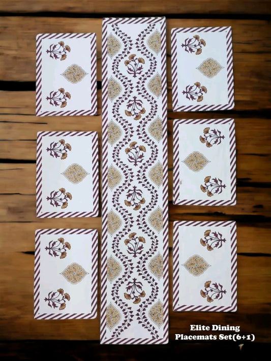 Luxury Hand Block Printed Table Mat Set – 7 Piece Canvas Dining Set