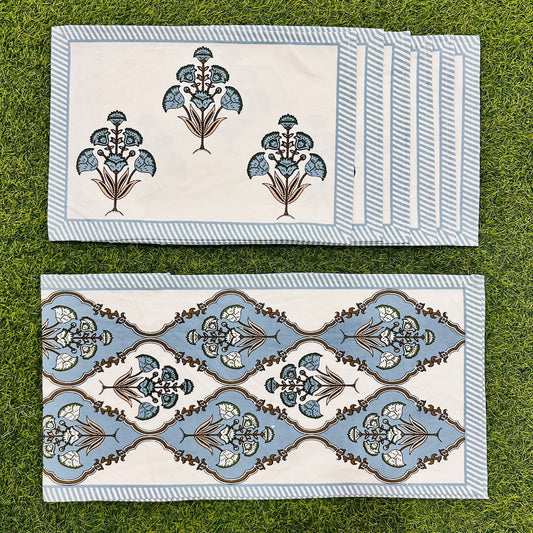 Luxury Hand Block Printed Table Mat Set – 7 Piece Canvas Dining Set