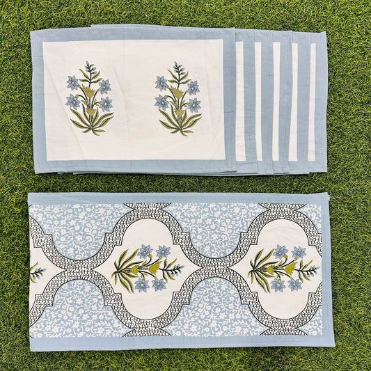 Luxury Hand Block Printed Table Mat Set – 7 Piece Canvas Dining Set
