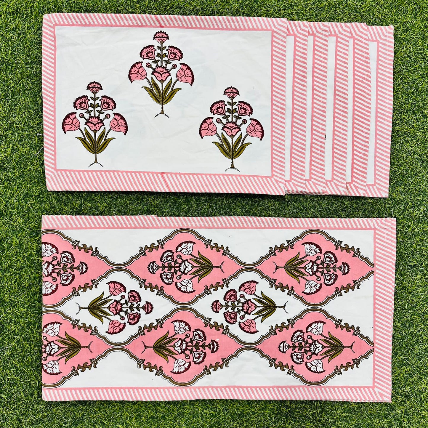 Luxury Hand Block Printed Table Mat Set – 7 Piece Canvas Dining Set